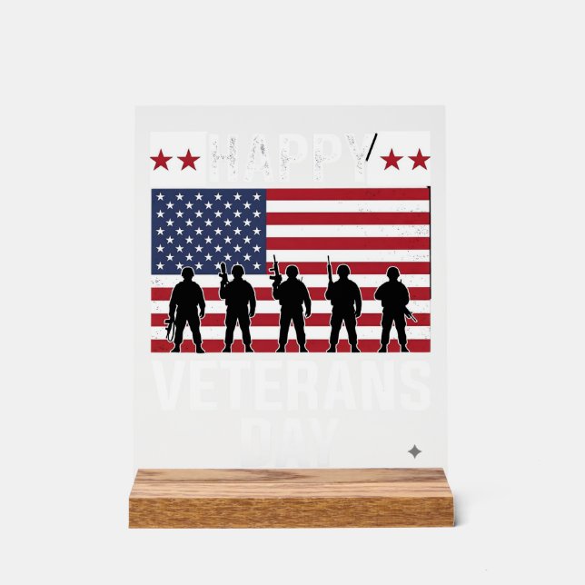 Happy Veterans Day Flag Silhouette Vector Design_1 Acrylic Sign (Front)