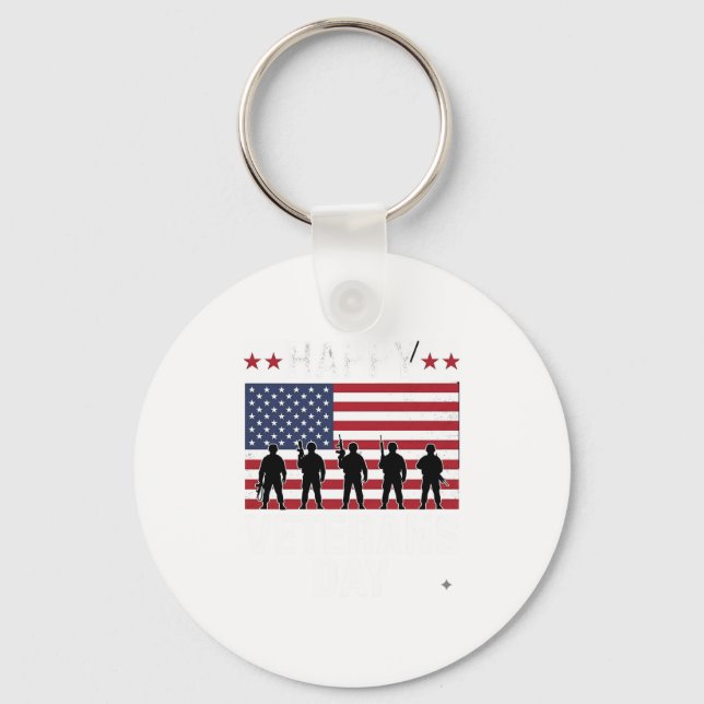 Happy Veterans Day Flag Silhouette Vector Design_1 Key Ring (Front)