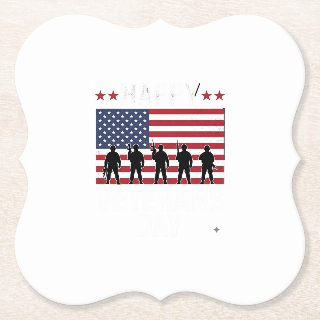 Happy Veterans Day Flag Silhouette Vector Design_1 Paper Coaster (Front)