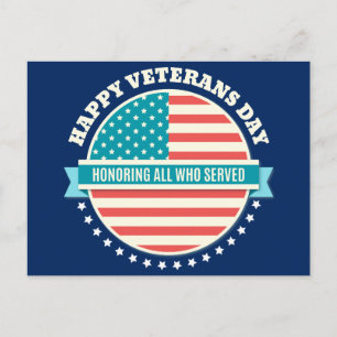 Happy Veterans Day USA flag dark blue background Postcard