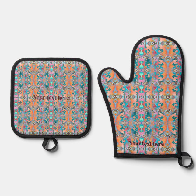 Happy Vibes Abstract Mirror Effect Pattern Oven Mitt & Pot Holder Set (Front)