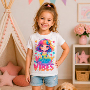🌈 Happy Vibes Colourful Cute Cartoon Girl Design T-Shirt