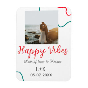 Happy Vibes holiday couple name date wedding red  Magnet