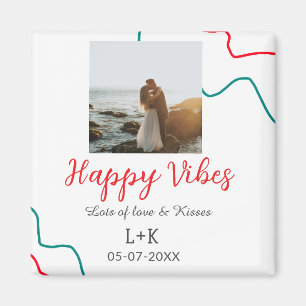Happy Vibes holiday couple name date wedding red Magnet