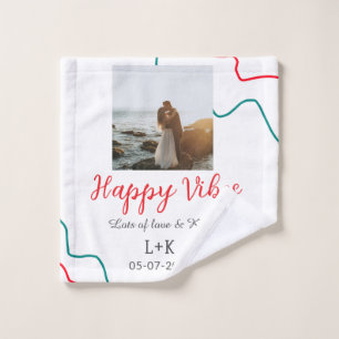 Happy Vibes holiday couple name date wedding red Wash Cloth