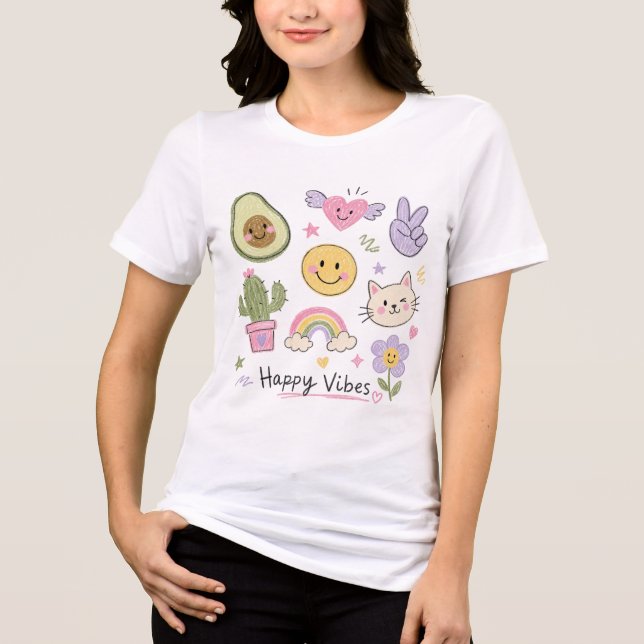 Happy Vibes Kawaii Doodle  Tri-Blend Shirt (Front)