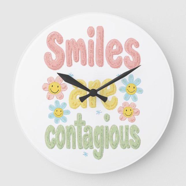 Happy Vibes Retro Smiles Are Contagious Large Clock (Front)
