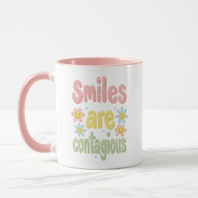 Happy Vibes Retro Smiles Are Contagious Mug (Left)