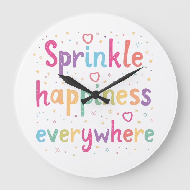 Happy Vibes Sprinkle Happiness Confetti Art Large Clock (Front)