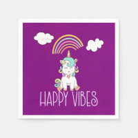 Happy Vibes Typography Awesome Rainbow & Unicorn