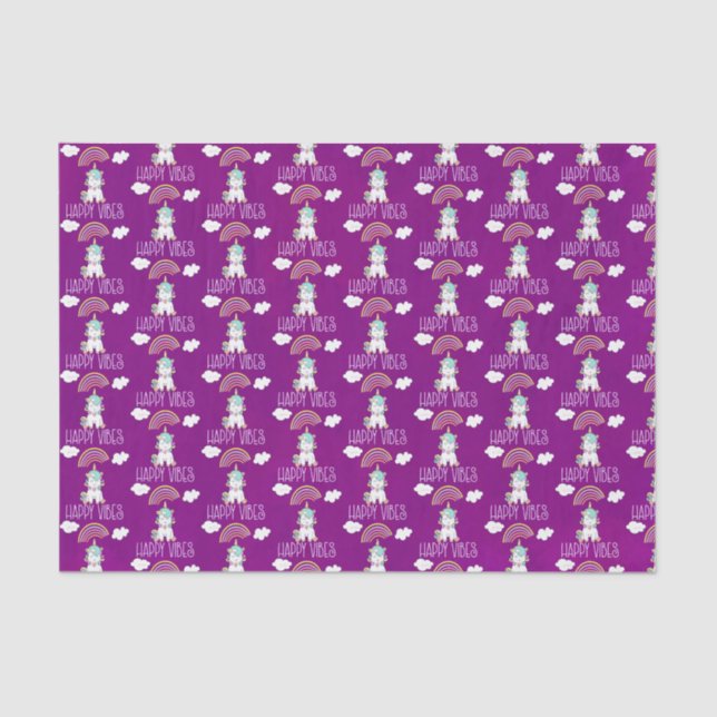 Happy Vibes Typography Awesome Rainbow & Unicorn Tissue Paper (Front)