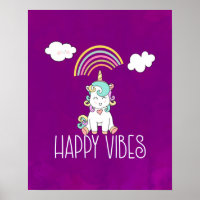 Happy Vibes Typography Cute Smiling Unicorn
