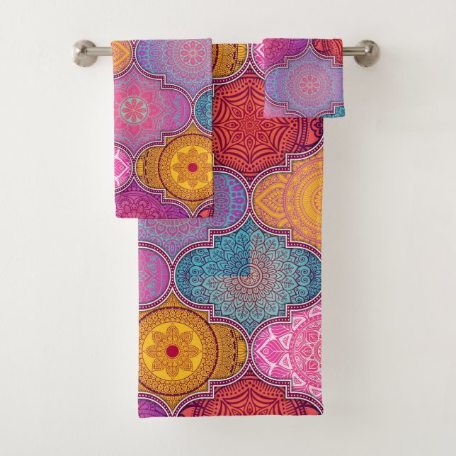 Happy Vibrant Tribal Bohemian Bath Towels (Insitu)