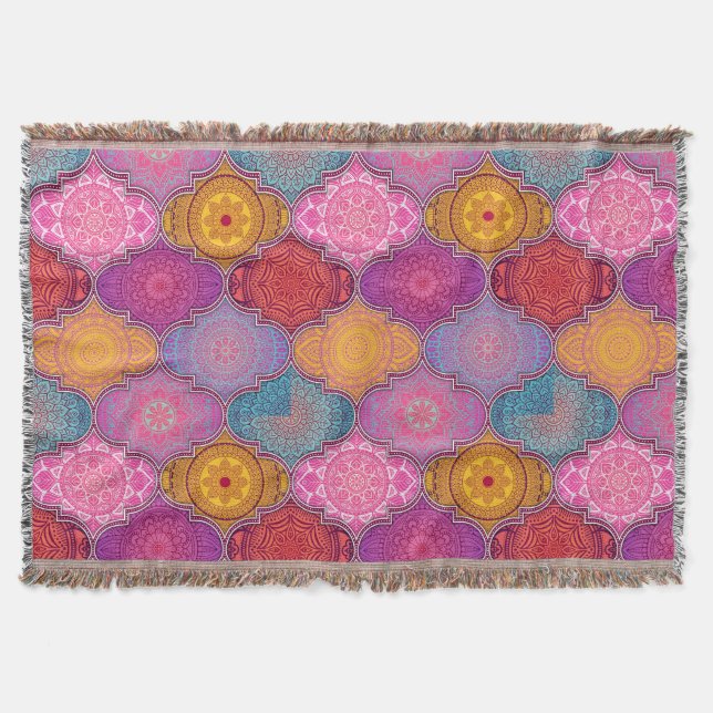 Happy Vibrant Tribal Bohemian Throw Blanket (Front)