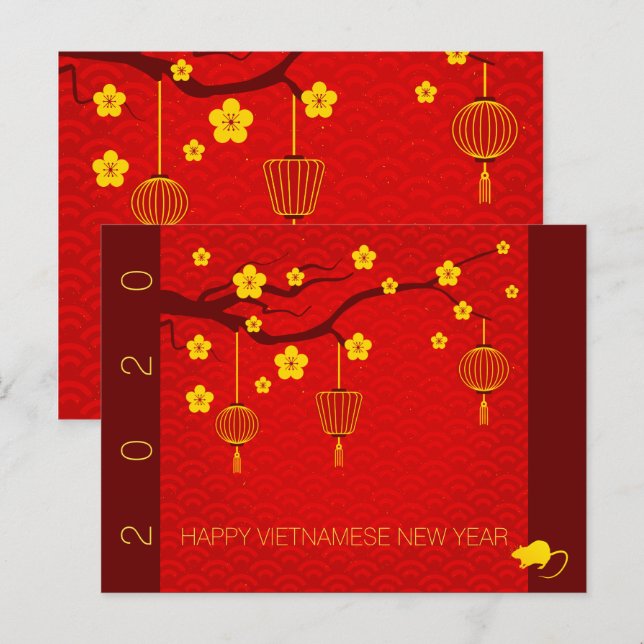 Happy Vietnamese Rat New Year 2020 Blossoms HP Announcement Postcard (Front/Back)