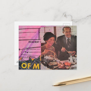 Happy Vintage Couple Eating Postcard