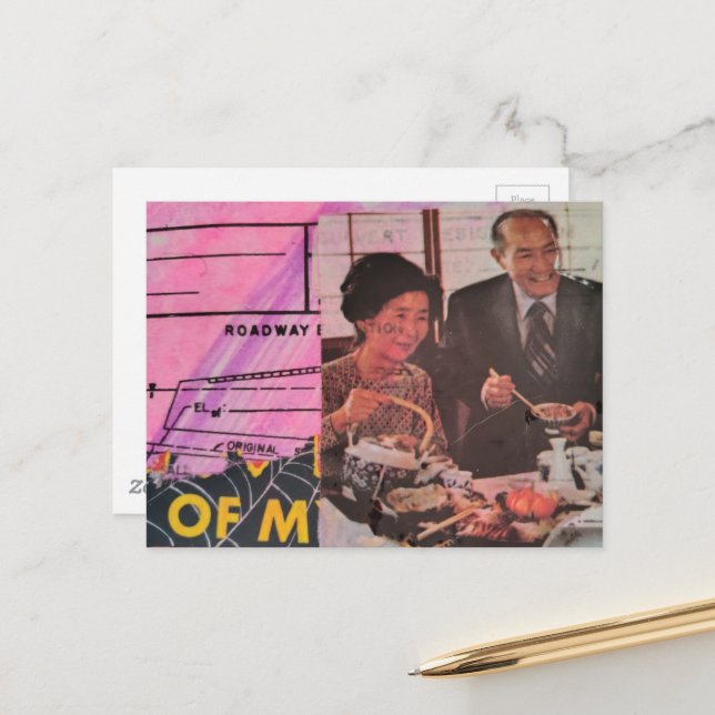 Happy Vintage Couple Eating Postcard (Front/Back In Situ)