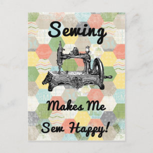 Happy Vintage Sewing Postcard