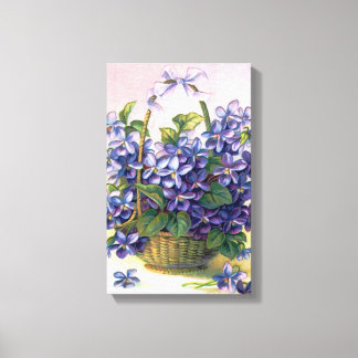 Happy Vintage Violets Basket Wrapped Canvas