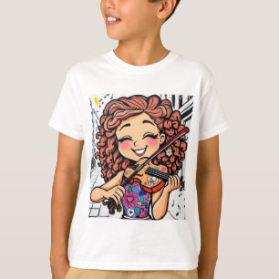 Happy Violin Girl Cartoon for Music Lovers T-Shirt