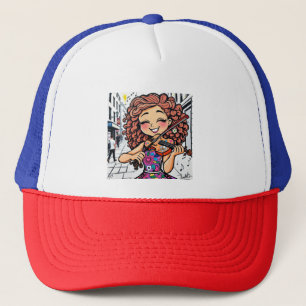 Happy Violin Girl Cartoon for Music Lovers Trucker Hat