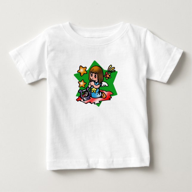 Happy Virgo Angel with Harp Baby T-Shirt (Front)