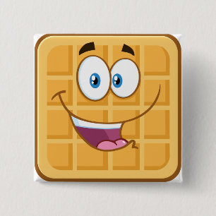 Happy Waffle Kawaii Smiling Breakfast Food 15 Cm Square Badge