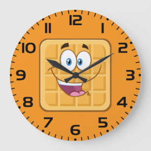 Happy Waffle Kawaii Smiling Breakfast Food Large Clock
