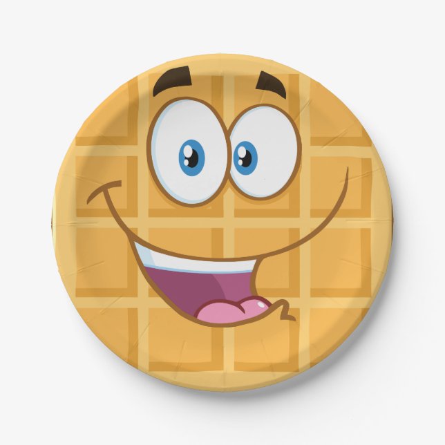 Happy Waffle Kawaii Smiling Breakfast Food Paper Plate (Front)