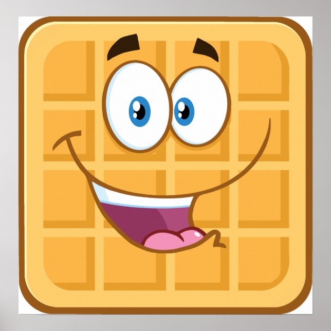 Happy Waffle Kawaii Smiling Breakfast Food Poster (Front)