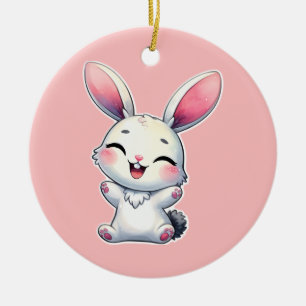 Happy Watercolor Bunny Ceramic Tree Decoration