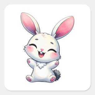 Happy Watercolor Bunny Square Sticker