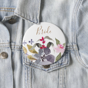 Happy Watercolor Florals Wedding Bride 10 Cm Round Badge