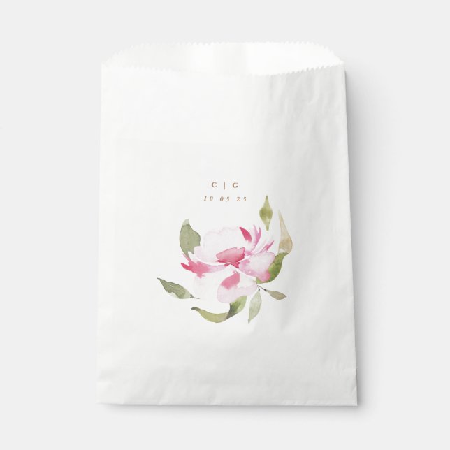 Happy Watercolor Florals Wedding Monogram Favour Bags (Front)