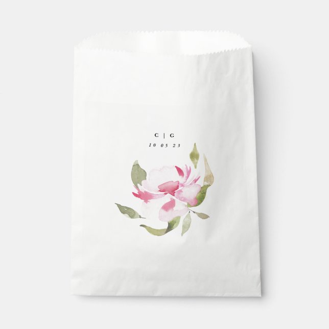 Happy Watercolor Florals Wedding Monogram Favour Bags (Front)