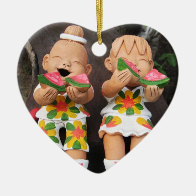 Happy Watermelon Friends Ceramic Tree Decoration (Front)