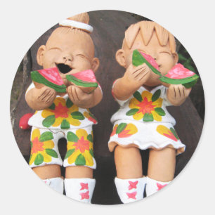 Happy Watermelon Friends Classic Round Sticker