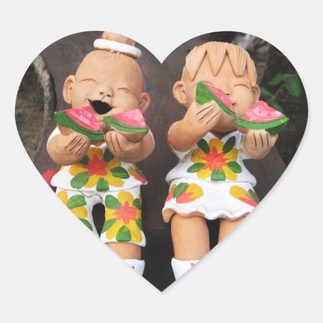 Happy Watermelon Friends Heart Sticker (Front)