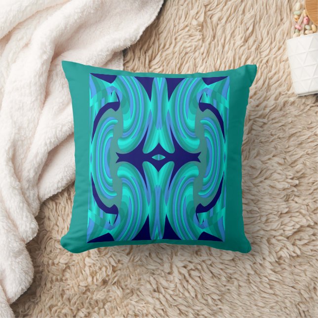 Happy Wave on Blue/Teal/Navy Cushion (Blanket)