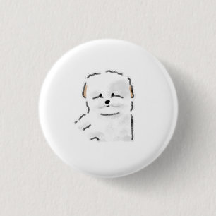 Happy Waving White Puppy Gift for Dog Lovers 3 Cm Round Badge