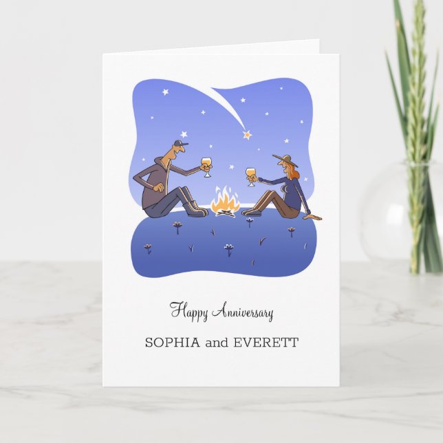 Happy Wedding Anniversary Campfire Couple Card (Front)