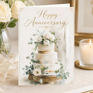 Happy Wedding Anniversary Card Elegant Floral Cake