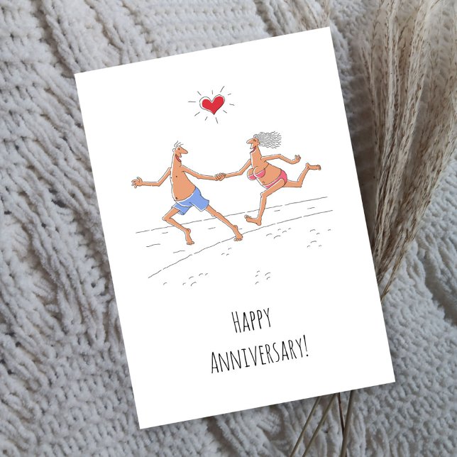 Happy Wedding Anniversary Couple Beach Heart Card (Creator Uploaded)