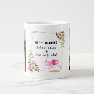 "Happy Wedding" Anniversary Engagement Couple Large Coffee Mug