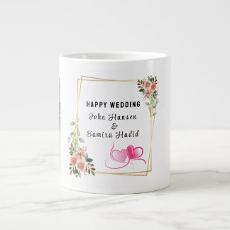 "Happy Wedding" Anniversary Engagement Couple Large Coffee Mug