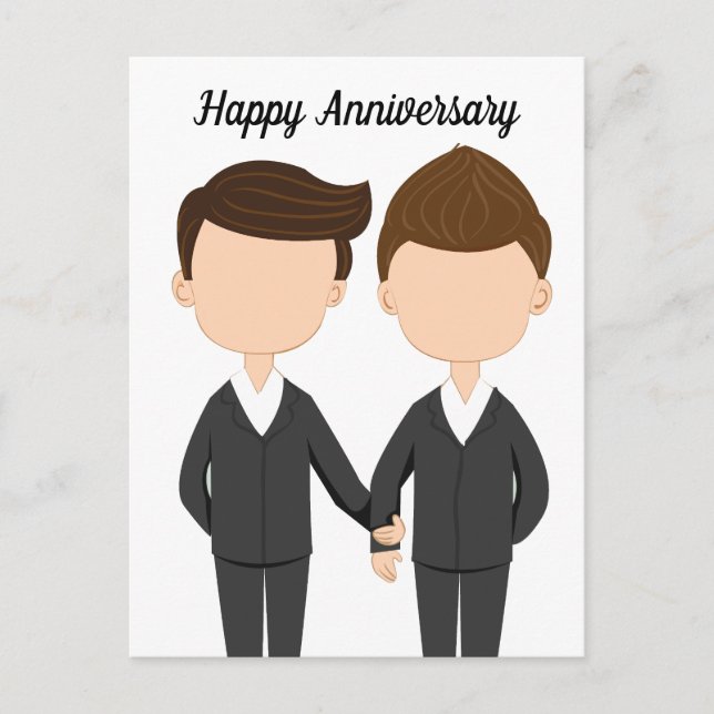 Happy Wedding Anniversary Gay Men Couple Postcard (Front)