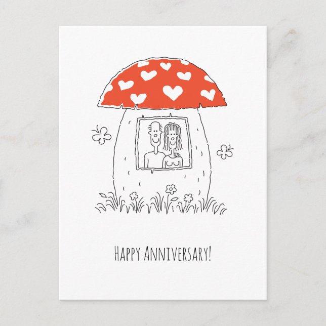 Happy Wedding Anniversary Heart Couple Mushroom Postcard (Front)