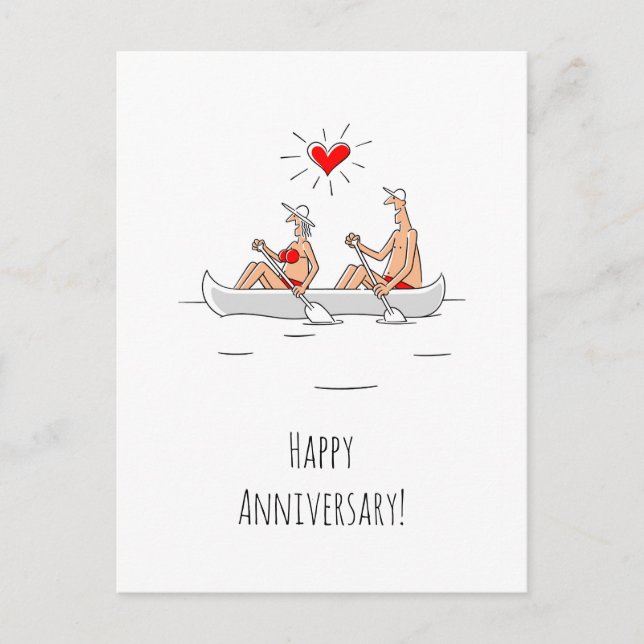 Happy Wedding Anniversary Married Couple Canoe Postcard (Front)