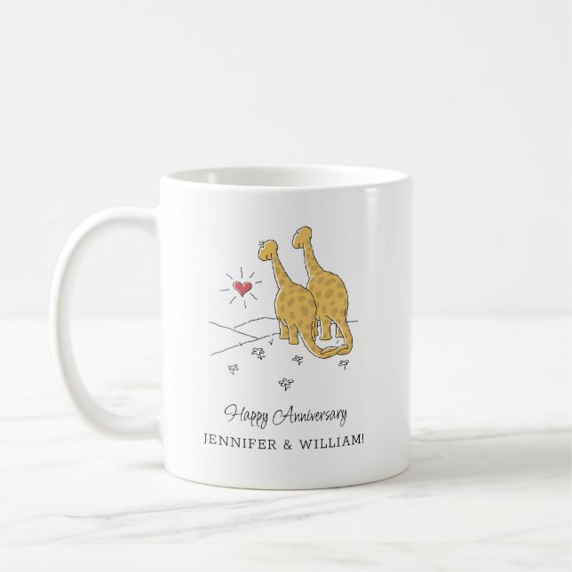 Happy Wedding Anniversary Married Couple Dinosaurs Coffee Mug (Left)
