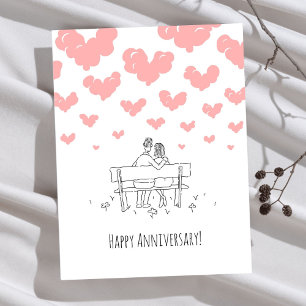 Happy Wedding Anniversary Married Couple Hearts Postcard